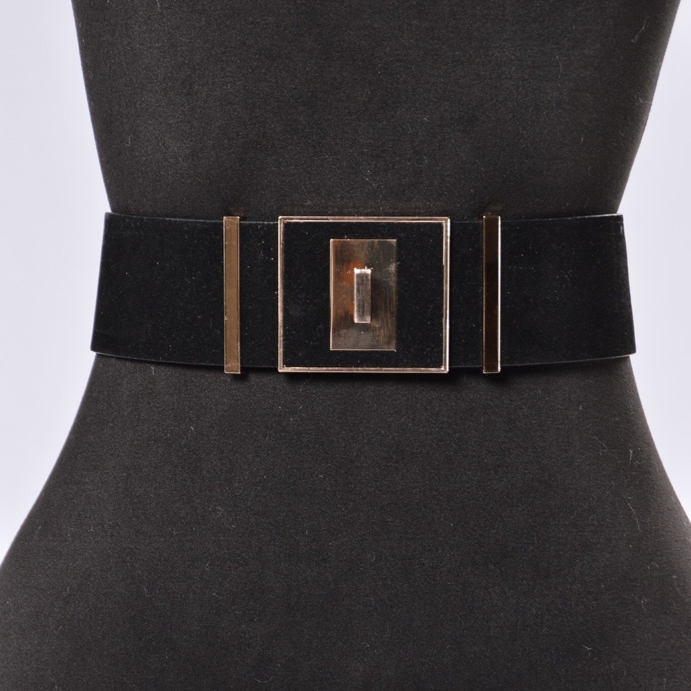 Fashion Nova Black and Gold Tone Faux Suede Belt